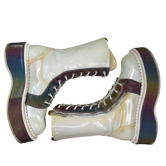 Demonia Emily350 reflective rainbow platform combat boots Size 8.5 vegan leather - Picture 7 of 11